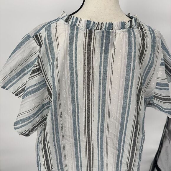 Bobeau Blouse Womens Size 3x Short Sleeve Top White/Blue Striped - Picture 6 of 13